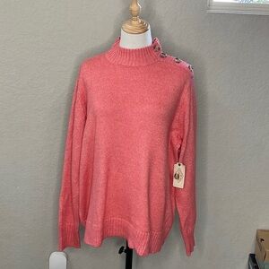 280 - St. John's Bay Coral Turtleneck Sweater with Button Accents